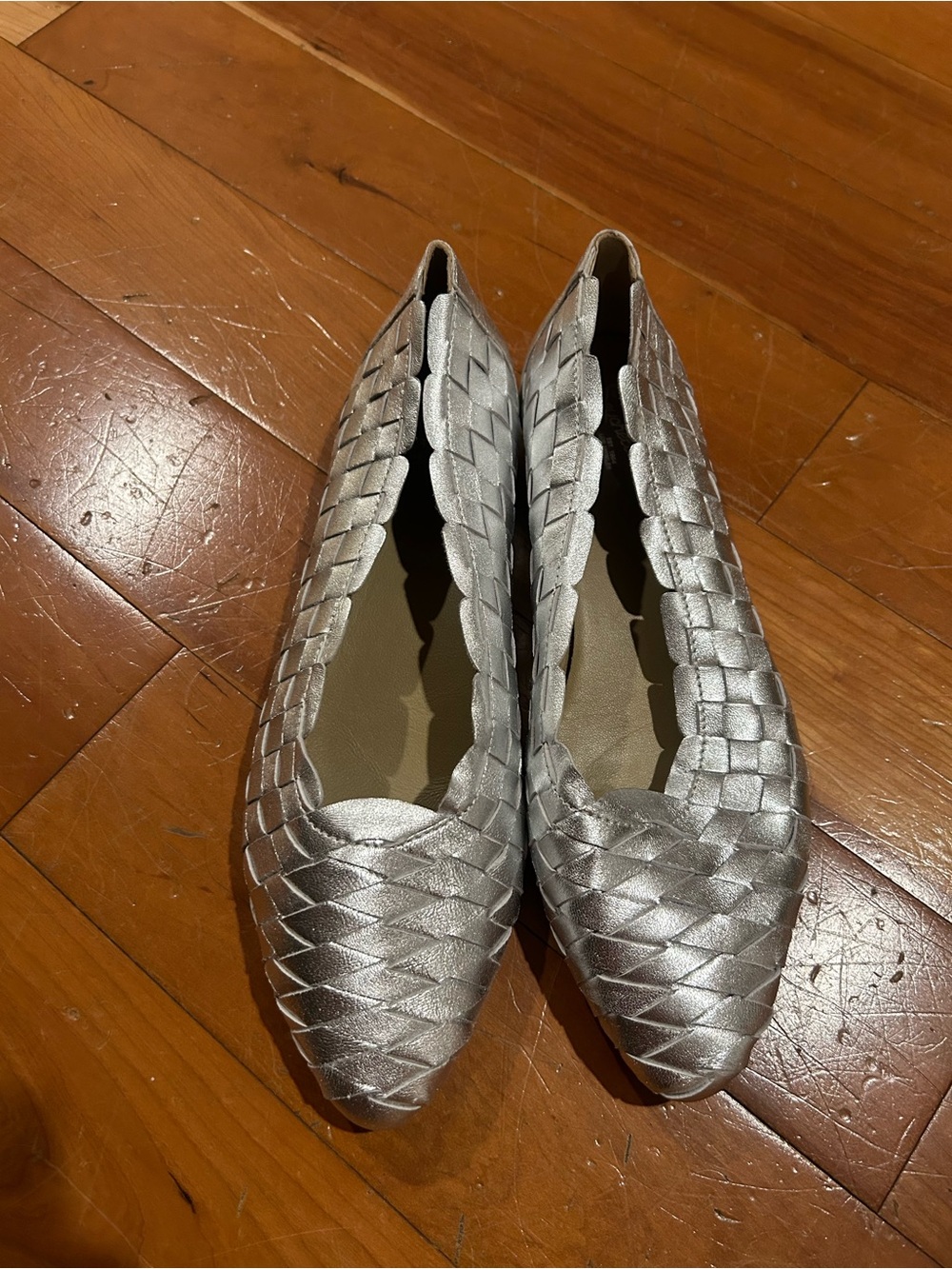 Silver Woven Pointed-Toe Flats - Women's